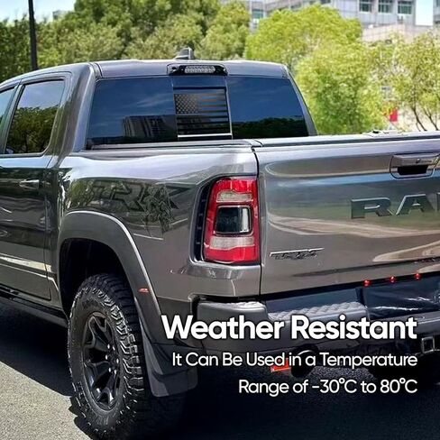 Matte Black American Flag Decal - Privacy Window Vinyl Sticker for Dodge RAM 1500/2500/3500 (2009-2024), Rear Center Sliding Glass, Easy Install, Fade-Resistant in Saudi Arabia