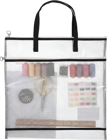 Sew Project Bag, 16.5x16.5 inch Jumbo Needlepoint Project Bag for Sewing Quilting Craft Organizer Storage, Sew Project Bag with Zipper and Double Pockets for Crafter Office Supplies Books in Kuwait