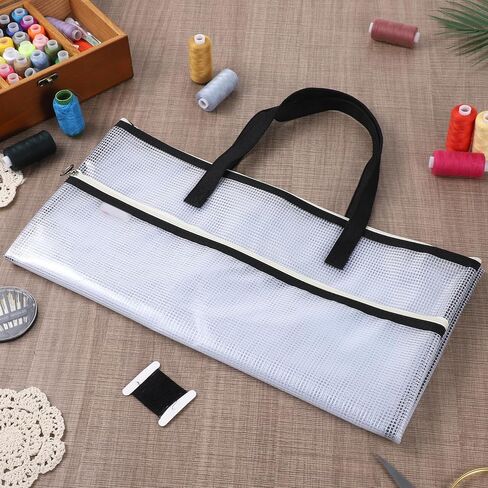 Sew Project Bag, 16.5x16.5 inch Jumbo Needlepoint Project Bag for Sewing Quilting Craft Organizer Storage, Sew Project Bag with Zipper and Double Pockets for Crafter Office Supplies Books in Kuwait