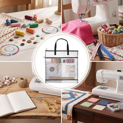 Sew Project Bag, 16.5x16.5 inch Jumbo Needlepoint Project Bag for Sewing Quilting Craft Organizer Storage, Sew Project Bag with Zipper and Double Pockets for Crafter Office Supplies Books in Kuwait