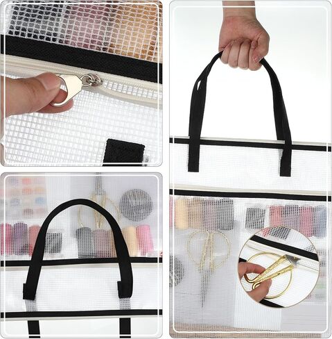 Sew Project Bag, 16.5x16.5 inch Jumbo Needlepoint Project Bag for Sewing Quilting Craft Organizer Storage, Sew Project Bag with Zipper and Double Pockets for Crafter Office Supplies Books in Kuwait