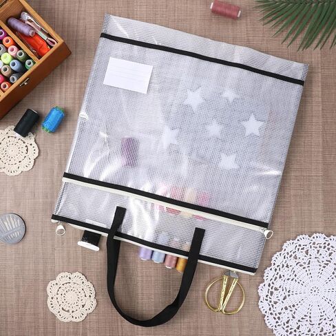 Sew Project Bag, 16.5x16.5 inch Jumbo Needlepoint Project Bag for Sewing Quilting Craft Organizer Storage, Sew Project Bag with Zipper and Double Pockets for Crafter Office Supplies Books in Kuwait