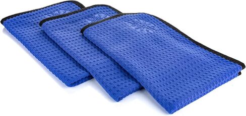 The Rag Company - Dry Me A River - Professional Korean 70/30 Blend, Microfiber Waffle-Weave, Drying & Detailing Towels, Soft Suede Edges, 390gsm, 16in x 24in, Royal Blue (3-Pack) in Saudi Arabia