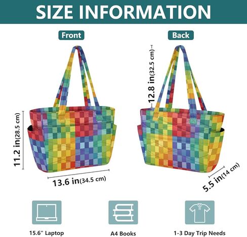حقيبة يد ALAZA Bright Rainbow منقوشة مع حقيبة كمبيوتر محمول، حقيبة كتف وحقائب يد للسفر والعمل وصالة الألعاب الرياضية in Kuwait
