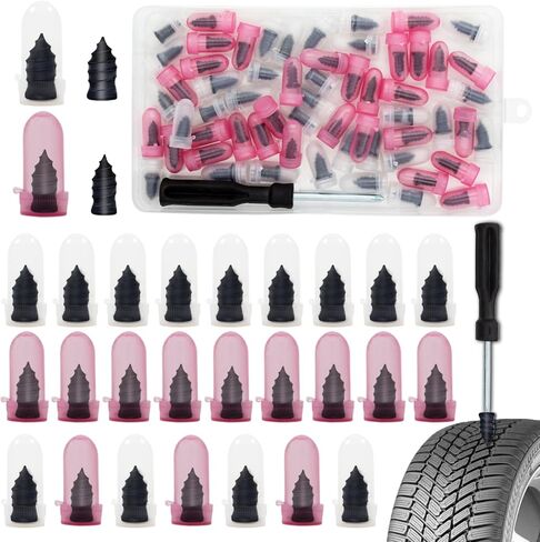 61 PCS Tire Repair Rubber Nail, Tire Plugs Screw Type Reliable Screw in Tire Repair Plugs with Screwdriver, Quick Tool Screw Tire Plug Kit Tire patch kit for Cars Motorcycles Trucks Tractors Bicycles in Saudi Arabia