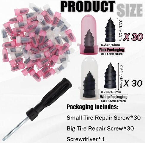 61 PCS Tire Repair Rubber Nail, Tire Plugs Screw Type Reliable Screw in Tire Repair Plugs with Screwdriver, Quick Tool Screw Tire Plug Kit Tire patch kit for Cars Motorcycles Trucks Tractors Bicycles in Saudi Arabia