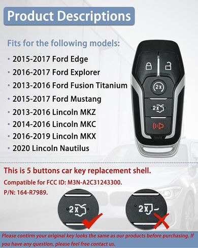 غطاء بديل لمفتاح Fob يناسب 2015-2017 Ford Mustang Edge/16-17 Explorer Lincoln MKZ MKC MKX حافظة مفتاح دخول بدون مفتاح M3N-A2C31243300 in Kuwait