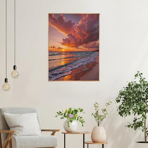 TOPMCYSG الشاطئ مشهد الماس مجموعات الفن للبالغين، جولة 5D مجموعات الطلاء الماس للمبتدئين، DIY الحفر الكامل الماس النقاط لوحات صورة غروب الشمس المناظر الطبيعية جوهرة الفن والحرف ديكور جدار المنزل 12x16in in Kuwait
