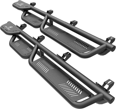 Three Raised Steps Running Boards (Wheel to Wheel Side Steps) Compatible with 2020 2021 2022 2023 2024 2025 Jeep Gladiator JT 4 Door, Bed Access Nerf Bars, Bolt-on Rock Sliders Rail in Saudi Arabia