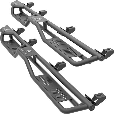 Three Raised Steps Running Boards (Wheel to Wheel Side Steps) Compatible with 2020 2021 2022 2023 2024 2025 Jeep Gladiator JT 4 Door, Bed Access Nerf Bars, Bolt-on Rock Sliders Rail in Saudi Arabia