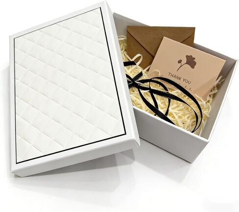 MHUAELIDV White Gift Box with Lids, 9.84" x 7.09" x 3.35" Large Gift Box for Presents, Complete Set with Luxury Filler, Card, Ribbon, Sticker, Ideal for Valentine's Day, Mother's Day, Birthday in Kuwait