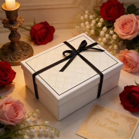 MHUAELIDV White Gift Box with Lids, 9.84" x 7.09" x 3.35" Large Gift Box for Presents, Complete Set with Luxury Filler, Card, Ribbon, Sticker, Ideal for Valentine's Day, Mother's Day, Birthday in Kuwait