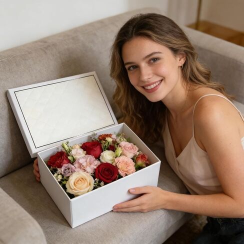 MHUAELIDV White Gift Box with Lids, 9.84" x 7.09" x 3.35" Large Gift Box for Presents, Complete Set with Luxury Filler, Card, Ribbon, Sticker, Ideal for Valentine's Day, Mother's Day, Birthday in Kuwait