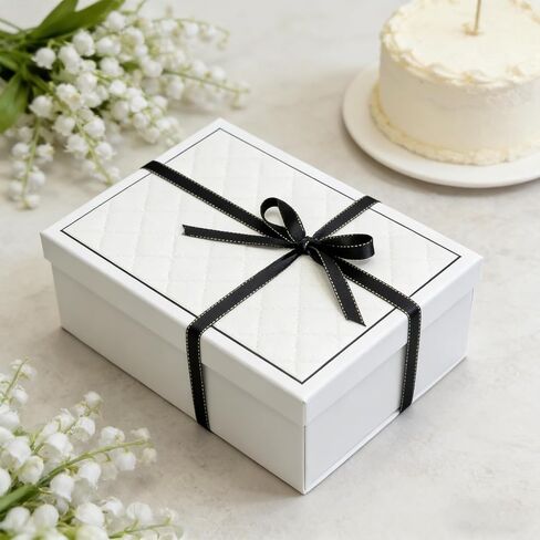 MHUAELIDV White Gift Box with Lids, 9.84" x 7.09" x 3.35" Large Gift Box for Presents, Complete Set with Luxury Filler, Card, Ribbon, Sticker, Ideal for Valentine's Day, Mother's Day, Birthday in Kuwait