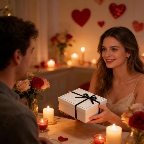 MHUAELIDV White Gift Box with Lids, 9.84" x 7.09" x 3.35" Large Gift Box for Presents, Complete Set with Luxury Filler, Card, Ribbon, Sticker, Ideal for Valentine's Day, Mother's Day, Birthday in Kuwait