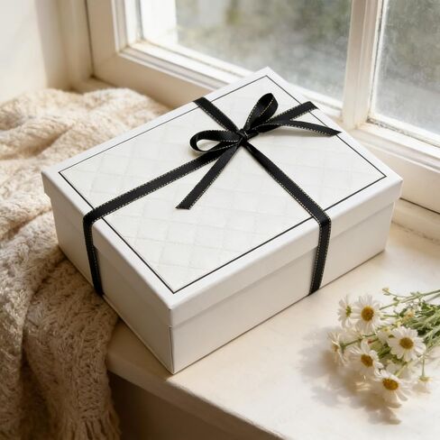 MHUAELIDV White Gift Box with Lids, 9.84" x 7.09" x 3.35" Large Gift Box for Presents, Complete Set with Luxury Filler, Card, Ribbon, Sticker, Ideal for Valentine's Day, Mother's Day, Birthday in Kuwait