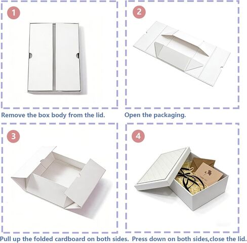 MHUAELIDV White Gift Box with Lids, 9.84" x 7.09" x 3.35" Large Gift Box for Presents, Complete Set with Luxury Filler, Card, Ribbon, Sticker, Ideal for Valentine's Day, Mother's Day, Birthday in Kuwait