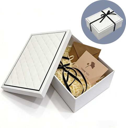MHUAELIDV White Gift Box with Lids, 9.84" x 7.09" x 3.35" Large Gift Box for Presents, Complete Set with Luxury Filler, Card, Ribbon, Sticker, Ideal for Valentine's Day, Mother's Day, Birthday in Kuwait