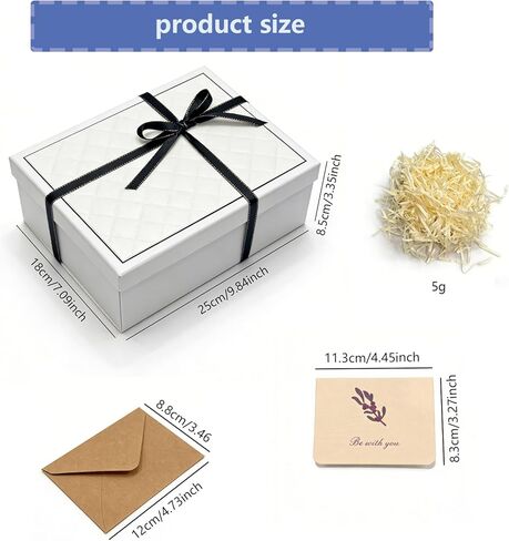 MHUAELIDV White Gift Box with Lids, 9.84" x 7.09" x 3.35" Large Gift Box for Presents, Complete Set with Luxury Filler, Card, Ribbon, Sticker, Ideal for Valentine's Day, Mother's Day, Birthday in Kuwait