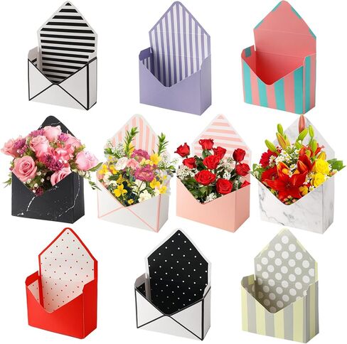 LOMIMOS 10PCS Florist Bouquet Envelope Box,Folding Flower Packaging Wrapping Storage Gift Paper Box for Mother's Day Wedding Engagement Birthday Graduation Valentine Party (Mixed Colors) in Kuwait