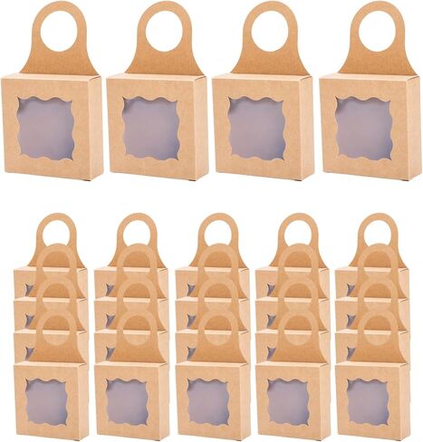 Pocoxll 25 Pcs Kraft Paper Wine Bottle Box with Visible Window, Foldable Gift Boxes, Wine Bottle Hanging Boxes for Wedding Festival Party Birthday (Style2,Kraft) in Saudi Arabia