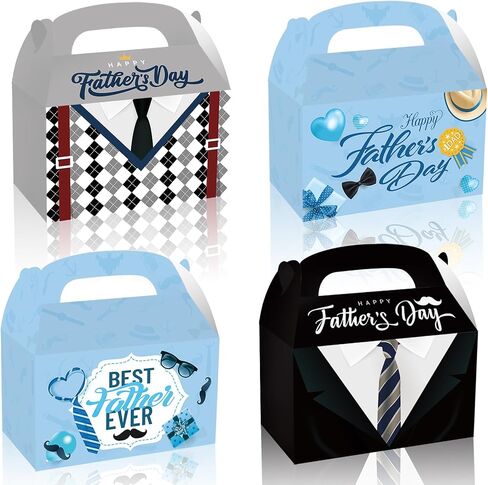 12 Pcs Father's Day Treat Boxes, 4 Designs Suit Necktie Themed Gable Gift Boxes with Handles, Best Dad Ever Paper Candy Cookie Gift Boxes for Father’s Day Party Favors in Saudi Arabia