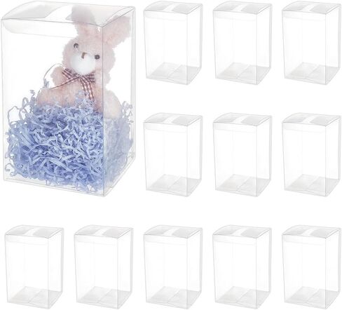 BENECREAT 15Pcs Clear Party Favor Box, Foldable PVC Gift Box for Wedding, Birthday, Valentine's Day, Anniversary, Gifts and Treats Packaging, 4x4x6.3 inches in Kuwait