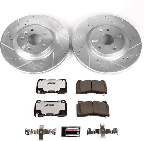 PowerStop Front Brake Kit for Cadillac XTS 2013-19 - Carbon-Fiber Ceramic Z26 Brake Pads + Drilled & Slotted Rotors Upgrade, K8825-26 in Kuwait