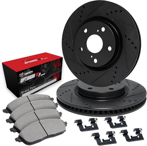 R1 Concepts Front Brake Kit Fits 2010-2015 Lexus RX350, RX450h; 2015-2017 Lexus NX200t; 2015-2021 Lexus NX300h| Optimum Oep Pads, Drilled Slotted Rotors| Hardware| 13.5" Front Rotor in Kuwait