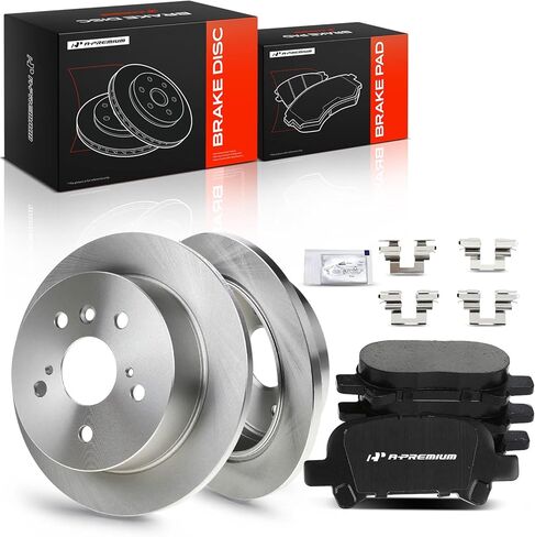 A-Premium 10.59 inch (269mm) Rear Solid Disc Brake Rotors + Ceramic Pads Kit Compatible with Select Toyota Models - Avalon 2005-2007, Camry 2002-2006, Solara 2004-2008, 6-PC Set in Kuwait