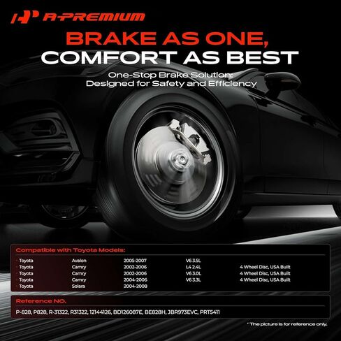 A-Premium 10.59 inch (269mm) Rear Solid Disc Brake Rotors + Ceramic Pads Kit Compatible with Select Toyota Models - Avalon 2005-2007, Camry 2002-2006, Solara 2004-2008, 6-PC Set in Kuwait