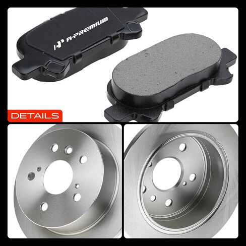 A-Premium 10.59 inch (269mm) Rear Solid Disc Brake Rotors + Ceramic Pads Kit Compatible with Select Toyota Models - Avalon 2005-2007, Camry 2002-2006, Solara 2004-2008, 6-PC Set in Kuwait