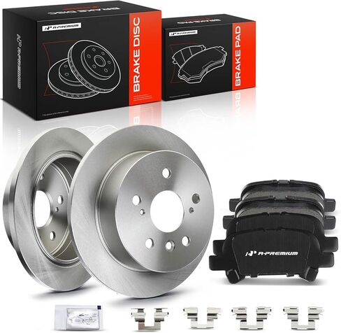 A-Premium 10.59 inch (269mm) Rear Solid Disc Brake Rotors + Ceramic Pads Kit Compatible with Select Toyota Models - Avalon 2005-2007, Camry 2002-2006, Solara 2004-2008, 6-PC Set in Kuwait