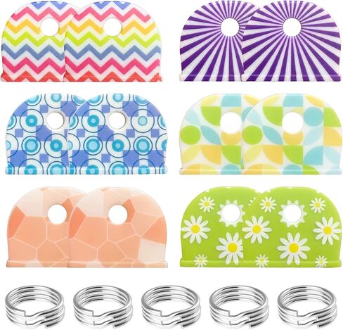 12 Pcs 1-Inch Key Cap Covers with Labels with 10 Pcs 1" Key Rings, Soft Stretchy Silicone Key Identifiers for House Keys, Cute Key Head Protectors for Standard Flat Keys, 6 Stylish Patterns in Saudi Arabia