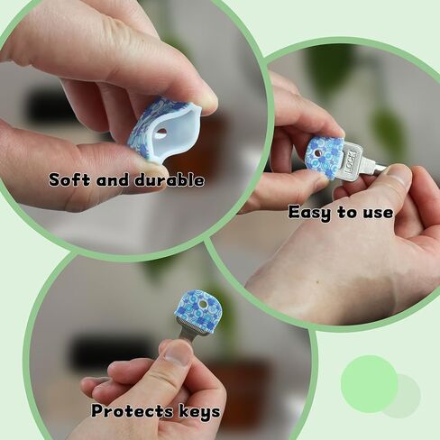 12 Pcs 1-Inch Key Cap Covers with Labels with 10 Pcs 1" Key Rings, Soft Stretchy Silicone Key Identifiers for House Keys, Cute Key Head Protectors for Standard Flat Keys, 6 Stylish Patterns in Kuwait