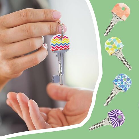 12 Pcs 1-Inch Key Cap Covers with Labels with 10 Pcs 1" Key Rings, Soft Stretchy Silicone Key Identifiers for House Keys, Cute Key Head Protectors for Standard Flat Keys, 6 Stylish Patterns in Kuwait