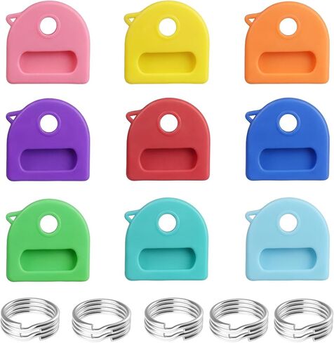 12 Pcs 1-Inch Key Cap Covers with Labels with 10 Pcs 1" Key Rings, Soft Stretchy Silicone Key Identifiers for House Keys, Cute Key Head Protectors for Standard Flat Keys, 6 Stylish Patterns in Kuwait