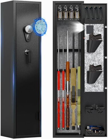 KAER 2-3 Gun Safe for Rifles and Pistols Guns Cabinet for Shotguns Quick Access Long Rifle Safes with Removable Rack LED Light Adjustable Shelves for Home Living Room Bedroom Closet Cloakroom (Black) in Kuwait