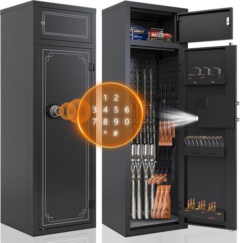 KAER 2-3 Gun Safe for Rifles and Pistols Guns Cabinet for Shotguns Quick Access Long Rifle Safes with Removable Rack LED Light Adjustable Shelves for Home Living Room Bedroom Closet Cloakroom (Black) in Kuwait