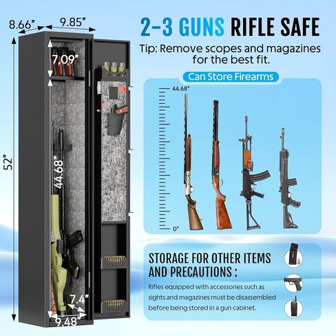 KAER 2-3 Gun Safe for Rifles and Pistols Guns Cabinet for Shotguns Quick Access Long Rifle Safes with Removable Rack LED Light Adjustable Shelves for Home Living Room Bedroom Closet Cloakroom (Black) in Kuwait