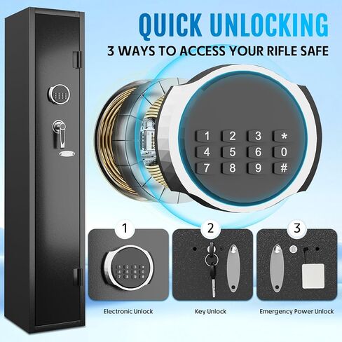 KAER 2-3 Gun Safe for Rifles and Pistols Guns Cabinet for Shotguns Quick Access Long Rifle Safes with Removable Rack LED Light Adjustable Shelves for Home Living Room Bedroom Closet Cloakroom (Black) in Kuwait