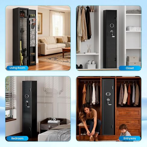 KAER 2-3 Gun Safe for Rifles and Pistols Guns Cabinet for Shotguns Quick Access Long Rifle Safes with Removable Rack LED Light Adjustable Shelves for Home Living Room Bedroom Closet Cloakroom (Black) in Kuwait