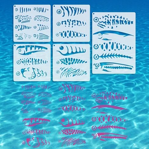 Fish Stencil Fish Pattern Stencils 5pcs Large Reusable Plastic Templates Craft Paint Template Painting on Wood Wall Canvas Floor Shop Sign in Saudi Arabia