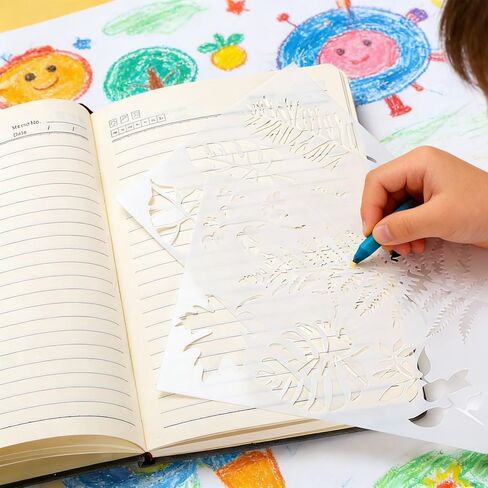 Wall Stencils for Painting, 15-Pack Reusable Plastic Stencils, 8 Inch Leaf Flower Butterfly Patterns, Flexible PET, for Wall Furniture Canvas Home Decor DIY Crafts in Kuwait