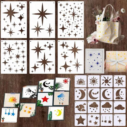 22 Pcs Star Stencils for Painting, Reusable Star Wall Stencil and Moon Stencil, Large Stencils for Painting on Walls, Canvas, Fabric, Decorative Stencil for Home in Saudi Arabia
