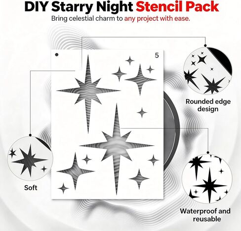 22 Pcs Star Stencils for Painting, Reusable Star Wall Stencil and Moon Stencil, Large Stencils for Painting on Walls, Canvas, Fabric, Decorative Stencil for Home in Saudi Arabia