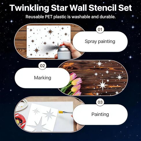 22 Pcs Star Stencils for Painting, Reusable Star Wall Stencil and Moon Stencil, Large Stencils for Painting on Walls, Canvas, Fabric, Decorative Stencil for Home in Saudi Arabia