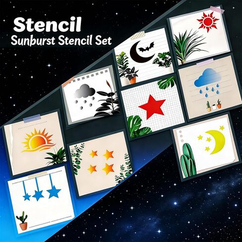 22 Pcs Star Stencils for Painting, Reusable Star Wall Stencil and Moon Stencil, Large Stencils for Painting on Walls, Canvas, Fabric, Decorative Stencil for Home in Saudi Arabia