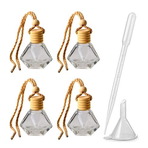 4pcs 8ml Refillable Car Hanging Glass Perfume Bottle Diamond Shaped Pendant Perfume Aromatherapy Bottle Hanging Diffuser Bottle Air Fresher Ornament Vials & 1 Plastic Funnel and 1 Plastic 3ml Dropper in Kuwait