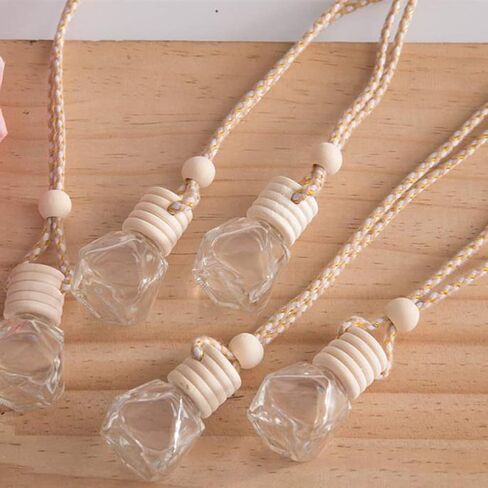 4pcs 8ml Refillable Car Hanging Glass Perfume Bottle Diamond Shaped Pendant Perfume Aromatherapy Bottle Hanging Diffuser Bottle Air Fresher Ornament Vials & 1 Plastic Funnel and 1 Plastic 3ml Dropper in Kuwait